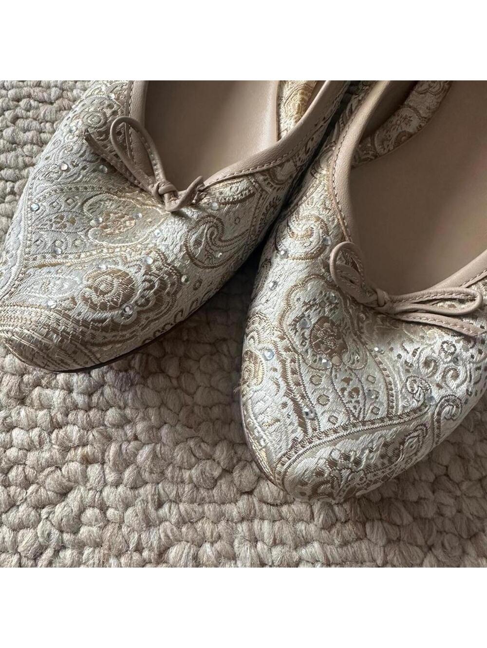 paisley print ballet flats with bow detail